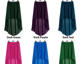 Chiffon Asym Skirt for Women Lady Girl Short Skirt Retro Elastic Waist Asymmetric Dress High low 25 Colors Available