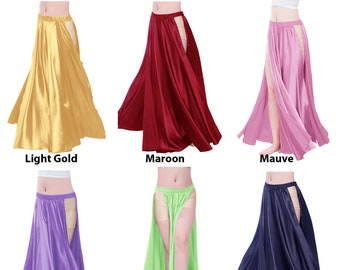 Satin Panel Skirt with 2 Side Slits Skirt Belly Dance Tribal Skirt Half Circle Skirt Full Long Gypsy Skirt 30 Colors Available