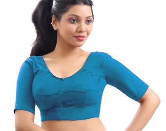 Dodger Blue Pure Cotton Blouse Top Shirt Mariage Choli Bollywood Indien Disponible en 23 Couleurs