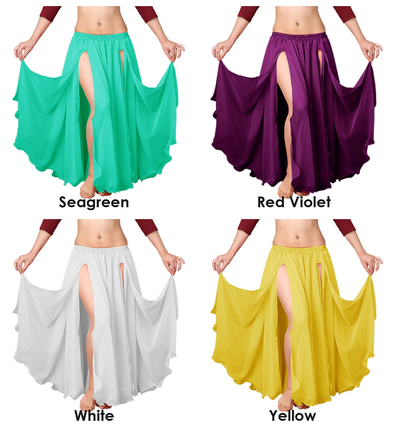 Chiffon Double Layer Skirt With 2 Front Slits Belly Dance - Etsy