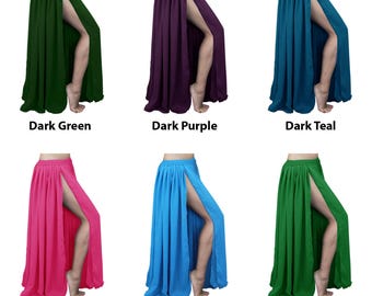 Chiffon Double Layer Skirts with 2 Side Slits, Belly Dance Tribal Panel Skirts, Full Long Full Circle Skirts, Both Side Full Slit Skirts 360