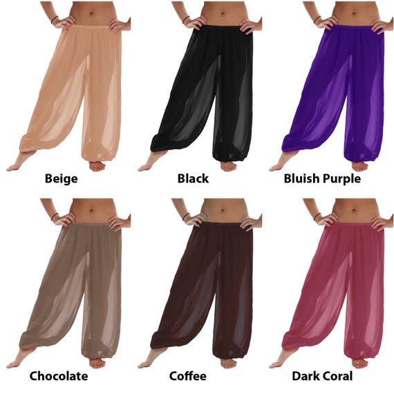 Chiffon Harem Pants Women, Belly Dance Trousers, Boho Genie Pants