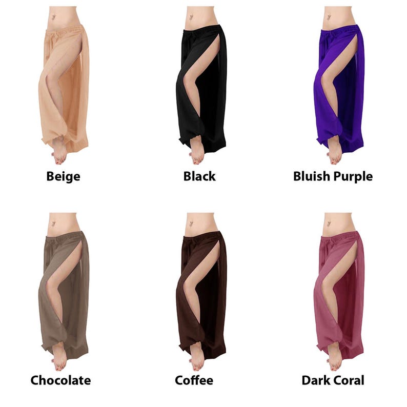 Chiffon Harem Pants Women, 2 Side Slit Belly Dance Trousers, Boho Genie Pants, Yoga Longue Wide Leg Pants, Pantaloons Halloween Trousers image 3