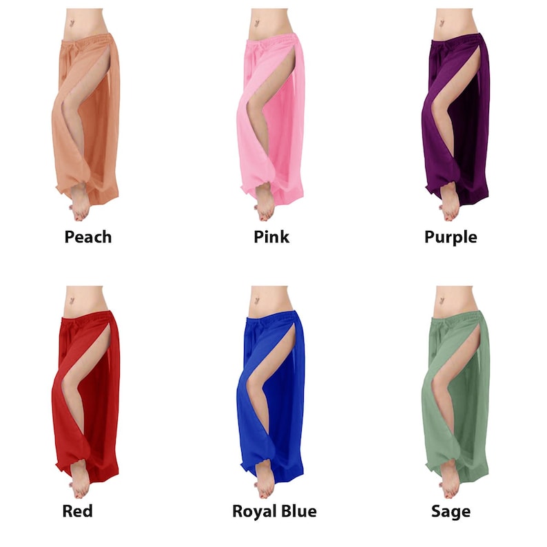 Chiffon Harem Pants Women, 2 Side Slit Belly Dance Trousers, Boho Genie Pants, Yoga Longue Wide Leg Pants, Pantaloons Halloween Trousers image 8