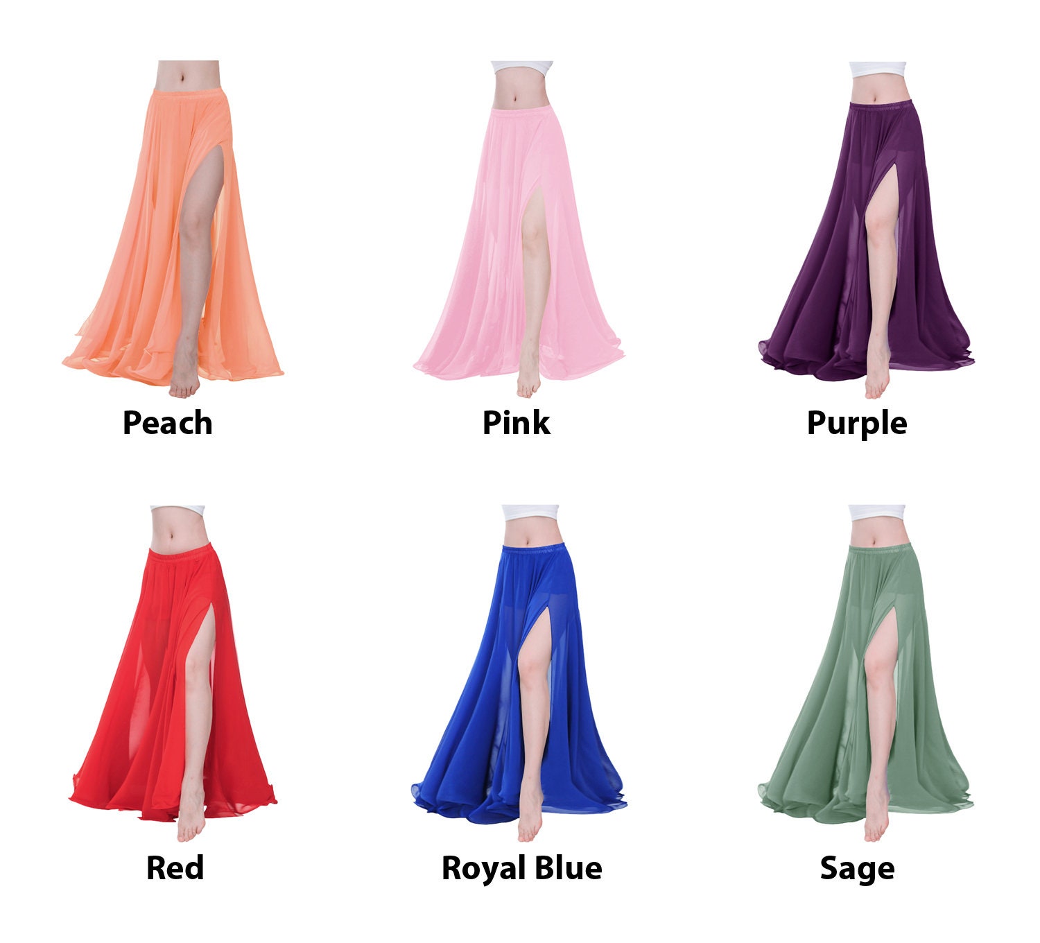 360 Degree 2 Side Slit Skirt Chiffon Full Circle Skirt Belly