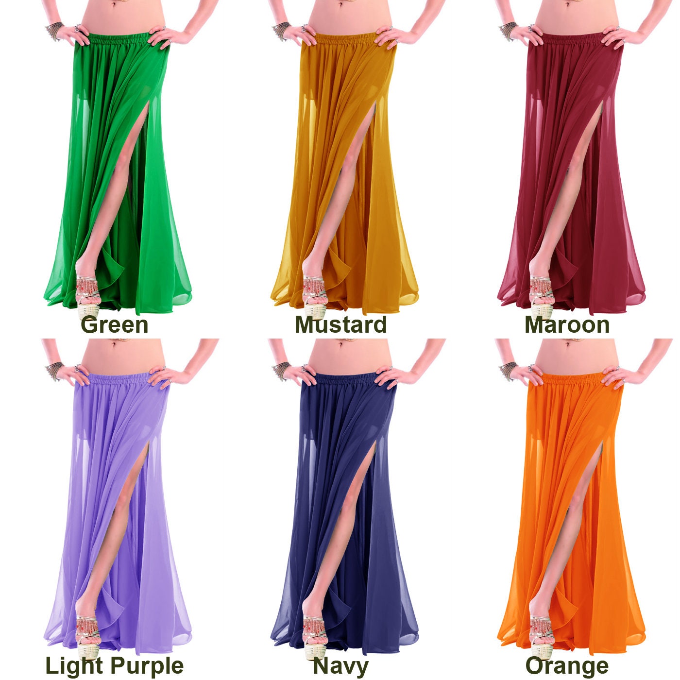 360 Degree 2 Side Slit Skirt Chiffon Full Circle Skirt Belly - Etsy