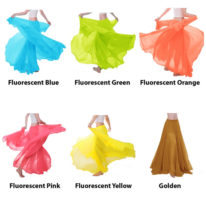 360 Degree Chiffon Full Circle Skirt Belly Dance Tribal Panel Skirt Full Long 9 Yard Skirt 25 Colors Available imagem 4