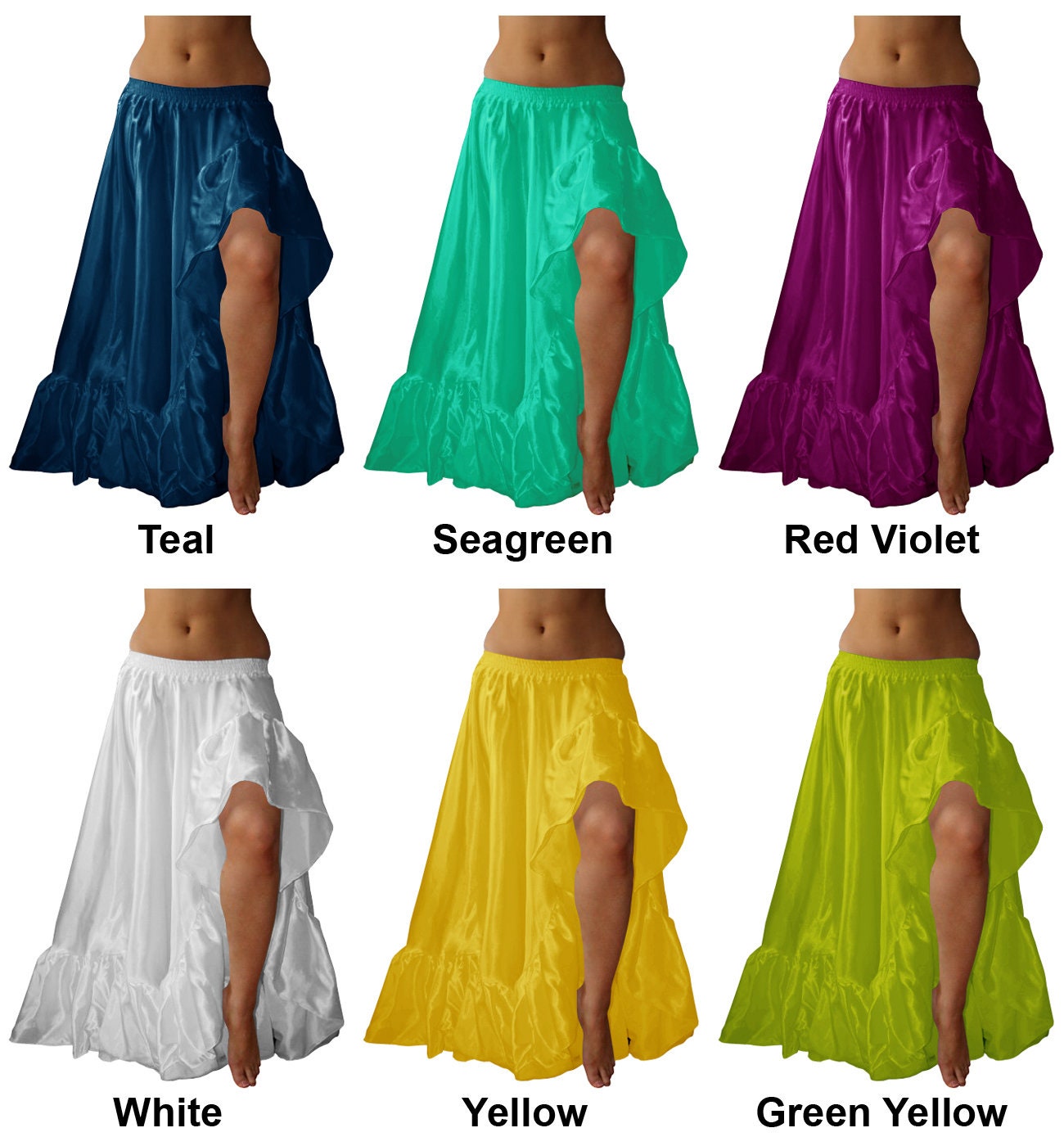 Ruffle Flamenco Slit Skirts Satin Full Circle Skirt With 12 - Etsy