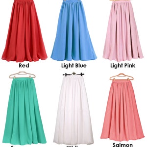 Chiffon Maxi Skirt for Women Lady Girl 2 Layer Full Long Skirt Retro Elastic Waist Dress 25 Colors Available