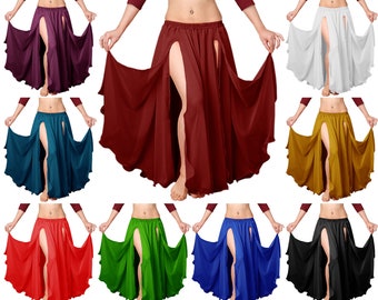 Chiffon Double Layer Skirt with 2 Front Slits Belly Dance Tribal Panel Skirt Full Long Full Circle