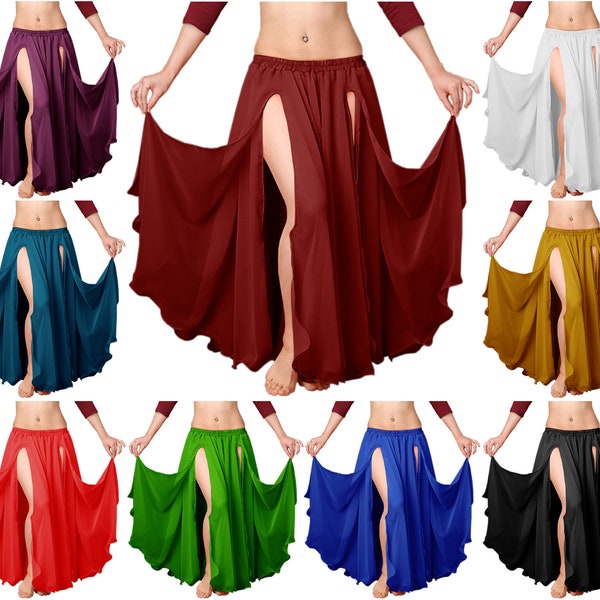 Chiffon Double Layer Skirt with 2 Front Slits Belly Dance Tribal Panel Skirt Full Long Full Circle