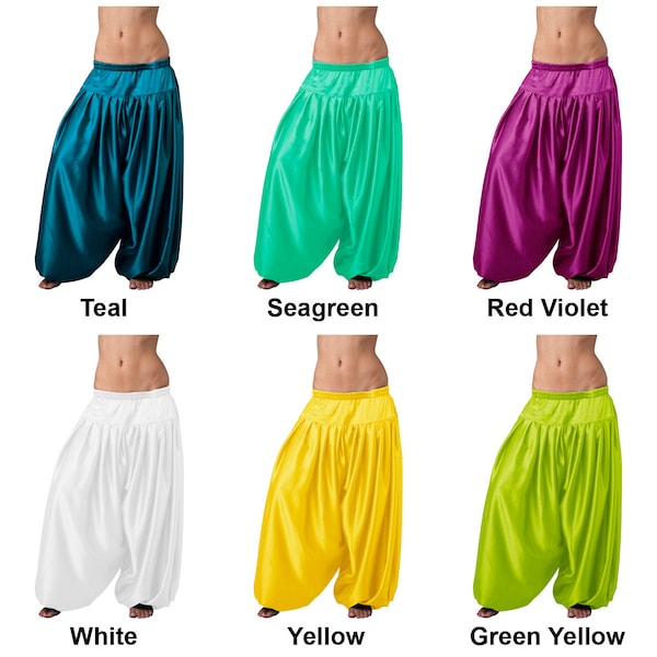 Women Satin Baggy 4 Yard Harem Pants Yoga Belly Dance Pantaloons Bombachos Trouser Aladdin Halloween