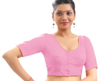 Pink Pure Cotton Blouse Top Shirt Wedding Choli Bollywood Indian Disponible en 23 couleurs