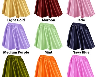 Satin Mini Skirt for Women Lady Girl Short Shiny Skirt Retro Elastic Waist 30 Colors Available