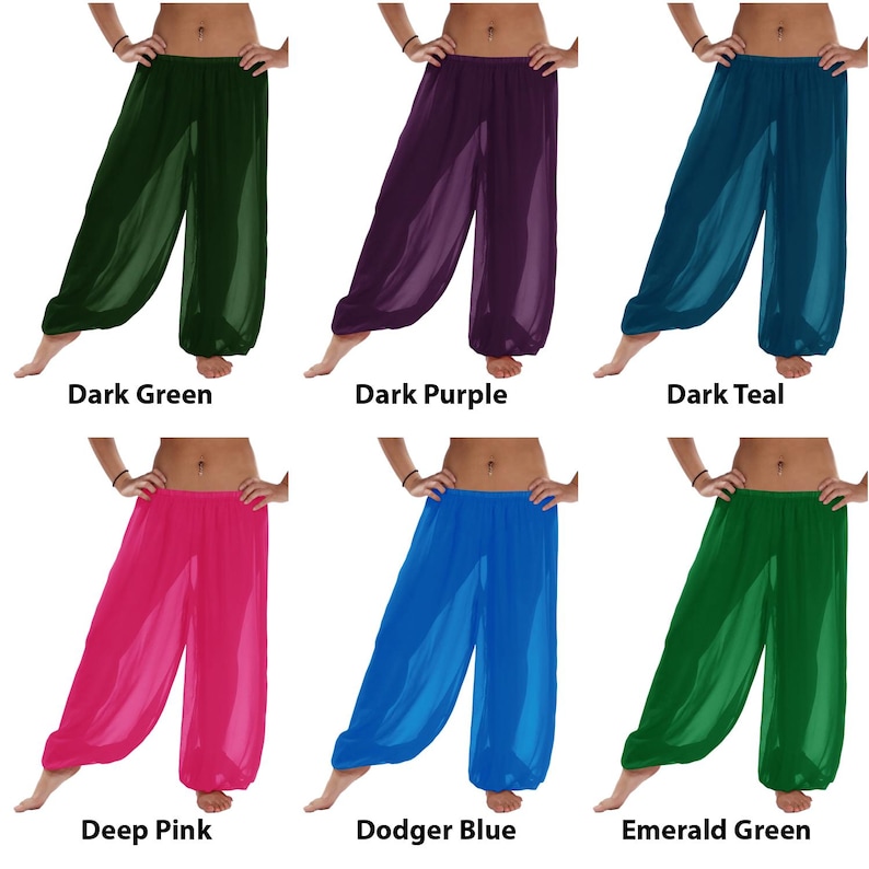 Chiffon Harem Pants Women, Belly Dance Trousers, Boho Genie Pants, Yoga Longue Wide Leg Pants, Pantaloons Halloween Pants, Belly Dance Pants image 3