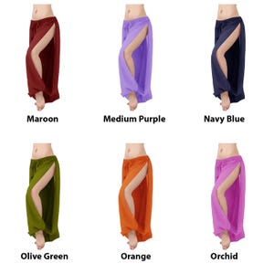 Chiffon Harem Pants Women, 2 Side Slit Belly Dance Trousers, Boho Genie Pants, Yoga Longue Wide Leg Pants, Pantaloons Halloween Trousers image 7