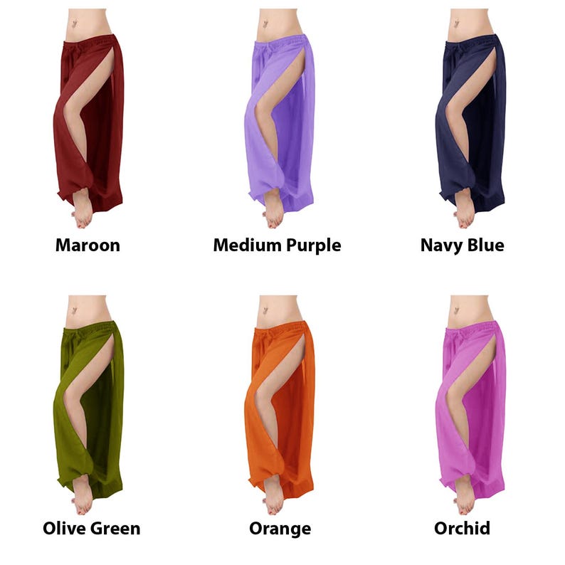 Chiffon Harem Pants Women, 2 Side Slit Belly Dance Trousers, Boho Genie Pants, Yoga Longue Wide Leg Pants, Pantaloons Halloween Trousers image 7