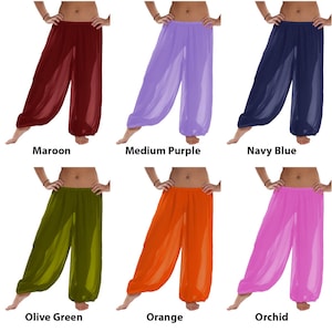 Chiffon Harem Pants Women, Belly Dance Trousers, Boho Genie Pants, Yoga Longue Wide Leg Pants, Pantaloons Halloween Pants, Belly Dance Pants image 6