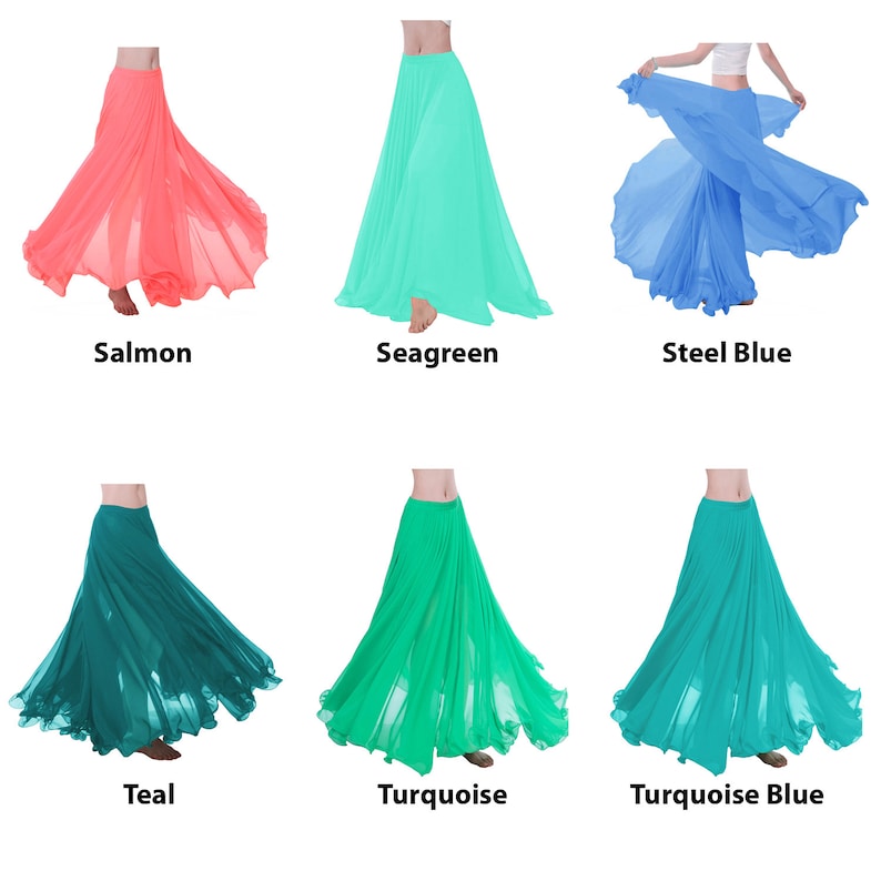 360 Degree Chiffon Full Circle Skirt Belly Dance Tribal Panel Skirt Full Long 9 Yard Skirt 25 Colors Available image 8