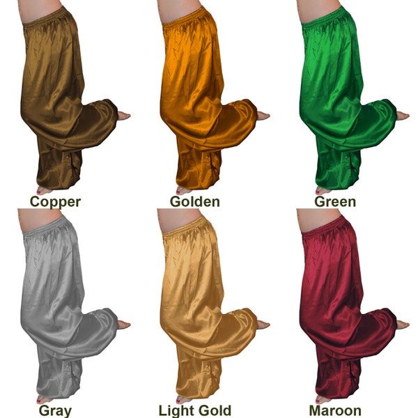 Frauen Satin Harem Hose Yoga Bauchtanz Pantaloons Bombachos Hose Aladdin Halloween