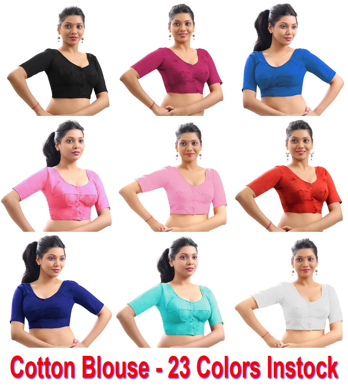 Black Pure Cotton Blouse Top Shirt Wedding Choli Bollywood Indian Available in 23 Colors