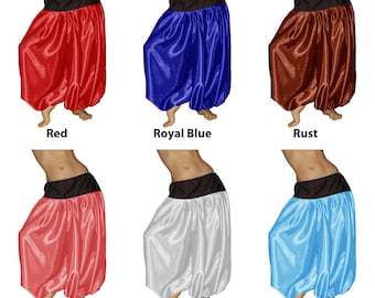Pantaloni harem larghi in raso da 4 metri da donna, pantaloni da yoga, danza del ventre, pantaloni bombachi, pantaloni Aladdin Halloween, pantaloni lunghi a pieghe, pantaloni larghi, pantaloni da genio
