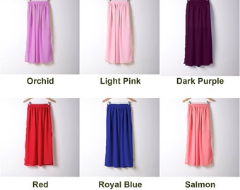 Chiffon Maxi Skirt for Women Lady Girl Long Skirt Retro Elastic Waist Dress 25 Colors Available