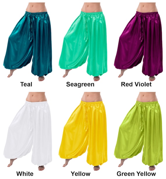 Women Satin Harem Pants 4 Yard Baggy Yoga Belly Dance Pantaloons Bombachos  Trouser Aladdin Halloween 