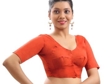 Orange Pure Cotton Blouse Top Shirt Wedding Choli Bollywood Indian Disponible en 23 couleurs