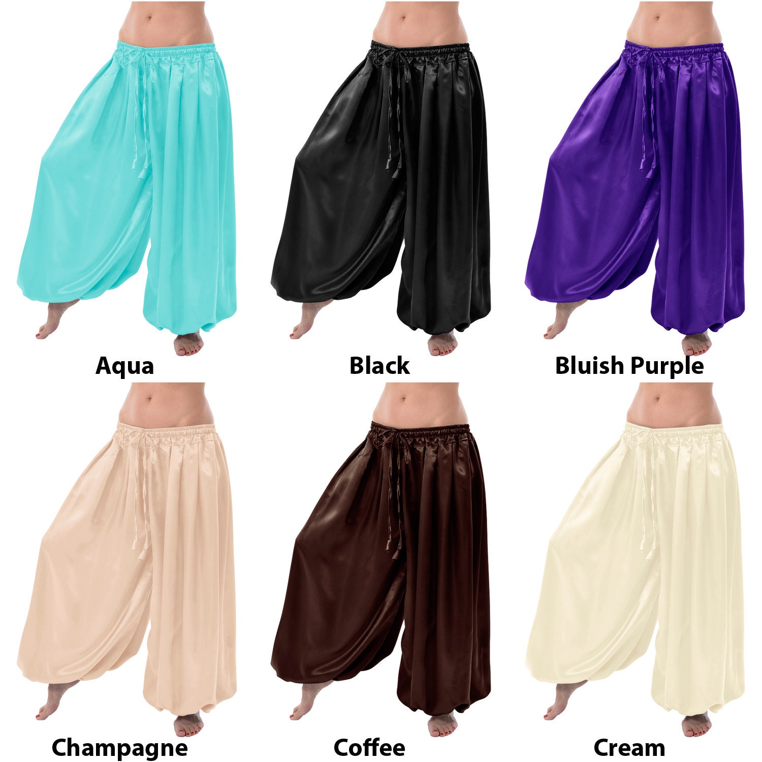 Women Satin Harem Pants, 4 Yard Baggy Belly Dance Trousers