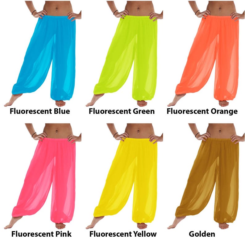 Chiffon Harem Pants Women, Belly Dance Trousers, Boho Genie Pants, Yoga Longue Wide Leg Pants, Pantaloons Halloween Pants, Belly Dance Pants image 4