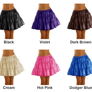 Satin 3 Tiered Mini Skirt for Women Lady Girl Short Shiny Skirt Retro Elastic Waist 30 Colors Available