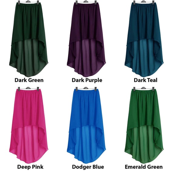 Chiffon Asym Skirts, for Women Lady Girl Short Skirts Retro Elastic Waist Asymmetric Skirts, Dress High low Skirts,  Asymmetrical Skirts
