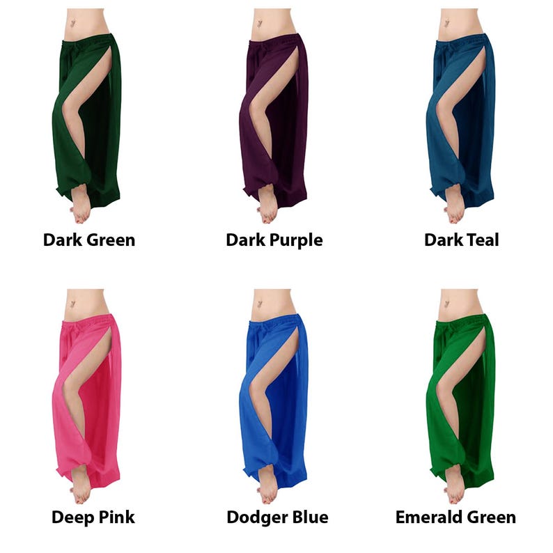 Chiffon Harem Pants Women, 2 Side Slit Belly Dance Trousers, Boho Genie Pants, Yoga Longue Wide Leg Pants, Pantaloons Halloween Trousers image 4