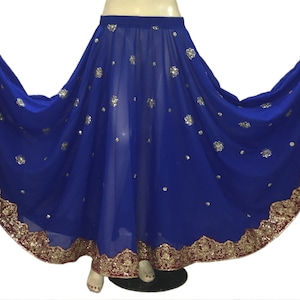 Royal Blue Dancing Sari Skirt Chimki Work Embroidered Belly Dancing Skirt Sequin