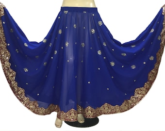 Royal Blue Dancing Sari Skirt Chimki Work Embroidered Belly Dancing Skirt Sequin