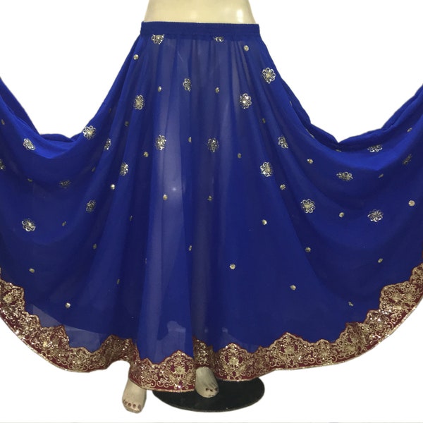 Royal Blue Dancing Sari Skirt Chimki Work Embroidered Belly Dancing Skirt Sequin