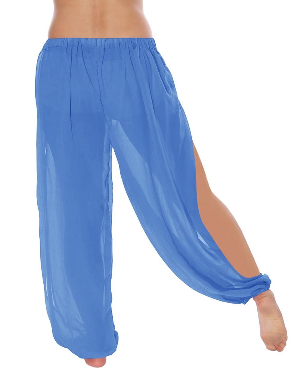 thumbnail interactive-video image 1 of Women's Satin Harem Pants - Belly Dance Yoga Genie Trousers With Elastic Waist 1 of 6
