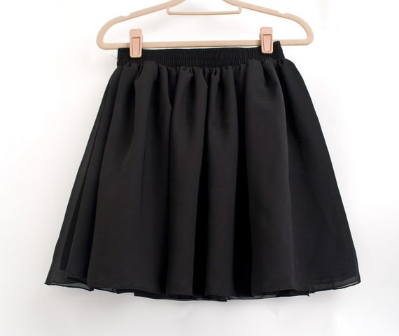 Teddy Black Pleated Chiffon Tiered Mini Skirt