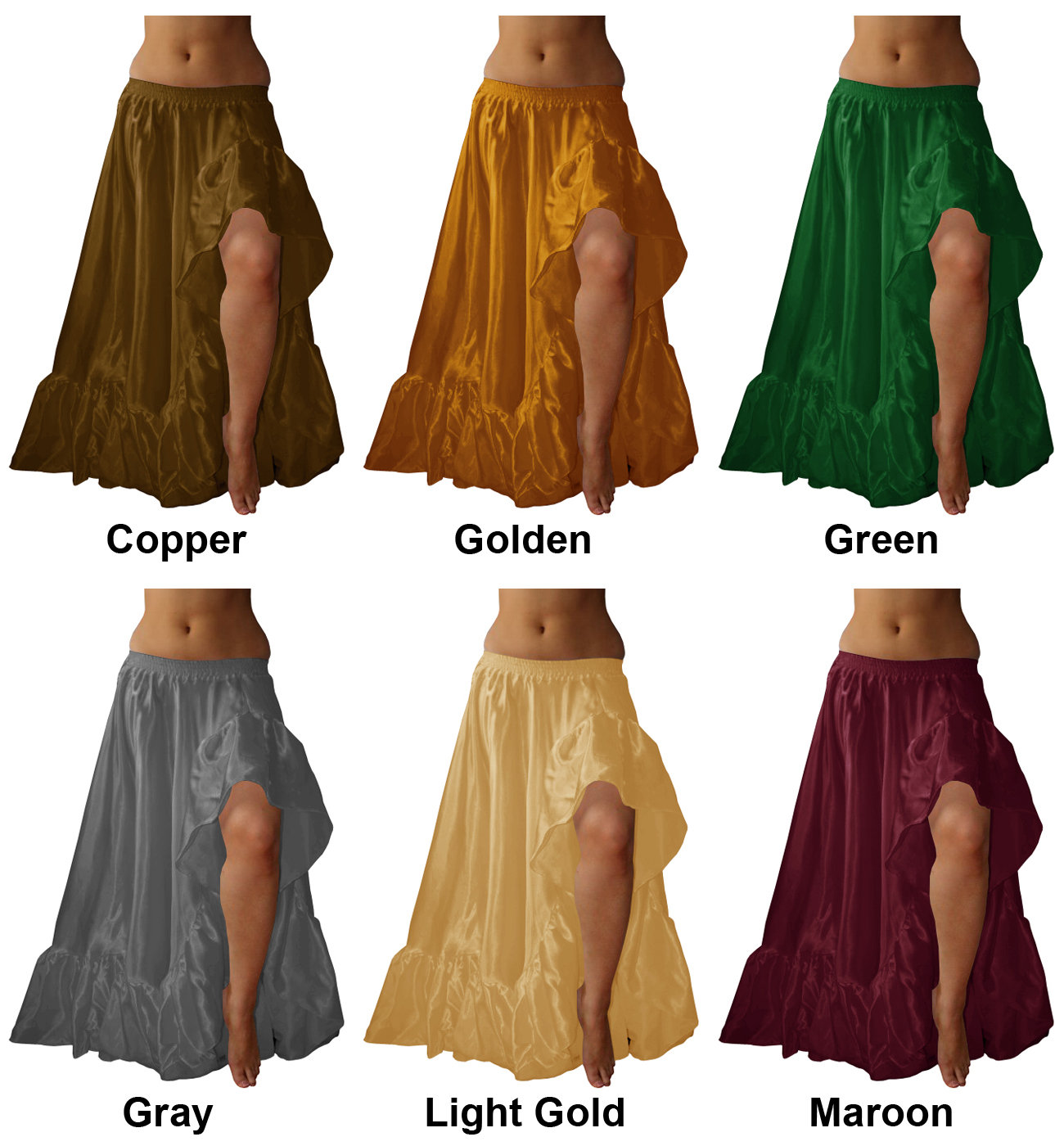 Ruffle Flamenco Slit Skirts Satin Full Circle Skirt with 12 Etsy