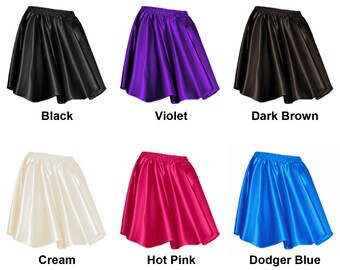 Satin Mini Skirt for Women Lady Girl Short Shiny Skirt Retro Elastic Waist 30 Colors Available