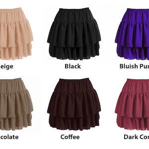 Chiffon Tiered Mini Skirt for Women Lady Girl Short Skirt Retro Elastic Waist Layer Panel 25 Colors Available
