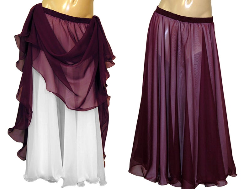 360 Degree Chiffon Double Layer Skirts, Belly Dance Tribal Panel Skirts, Full Long 2 Layer Full Circle Reversible Skirt, Tribal Fusion Skirt image 10