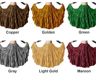 Satin 4 Tiered Skirt for Women Lady Girl Long Shiny Belly Dance 12 Yard Tier Flamenco Skirt Tribal Ruffle Costume 30 Colors Available