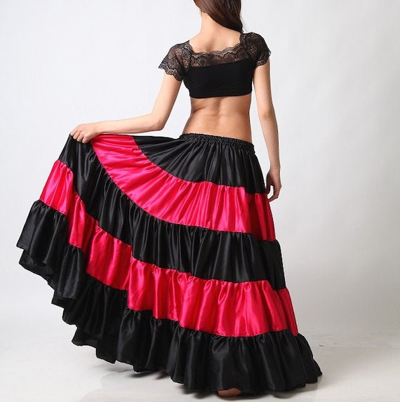 Mix Color Satin 5 Tiered Skirt, Women Lady Girl Long Shiny Belly