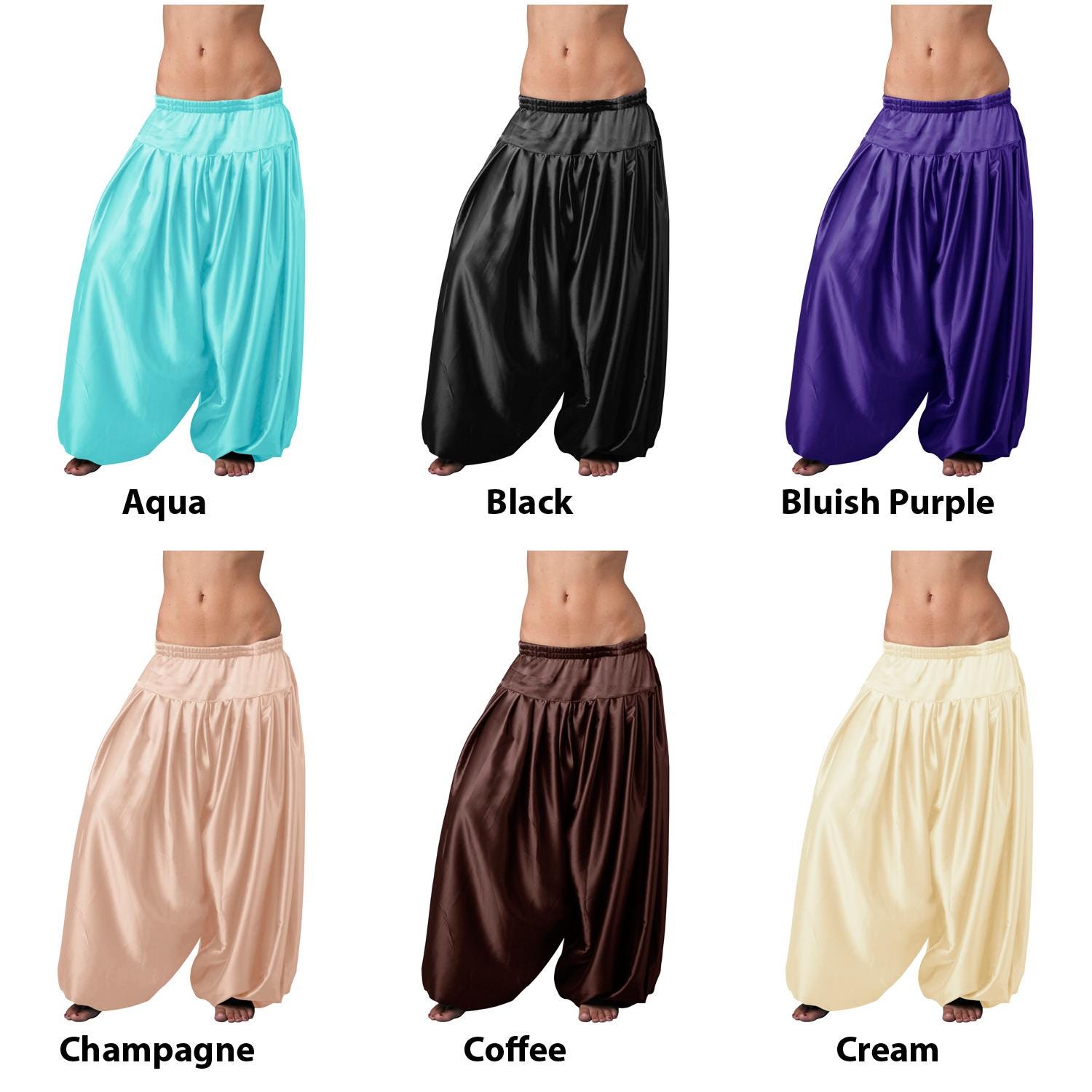 Women Satin Harem Pants, 4 Yard Baggy Belly Dance Trousers