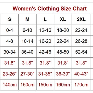 Pu&ograve; includere: Tabella delle taglie per abbigliamento femminile con misure in taglie USA, Regno Unito/Australia ed Europa. La tabella include anche misure di lunghezza, vita e orlo in pollici e centimetri.