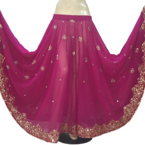 Deep Pink Dancing Sari Skirt Chimki Work Embroidered Belly Dancing Skirt Sequin