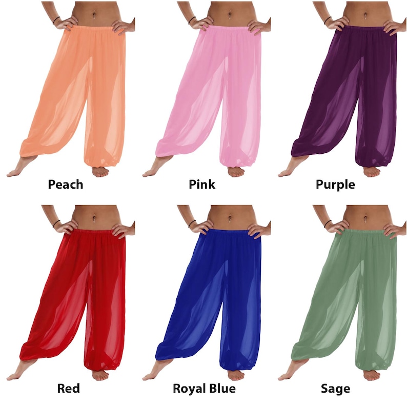 Chiffon Harem Pants Women, Belly Dance Trousers, Boho Genie Pants, Yoga Longue Wide Leg Pants, Pantaloons Halloween Pants, Belly Dance Pants image 7