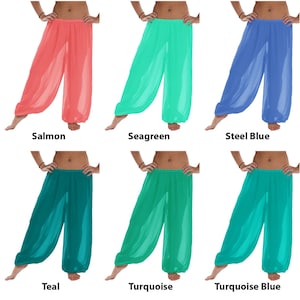 Chiffon Harem Pants Women, Belly Dance Trousers, Boho Genie Pants, Yoga Longue Wide Leg Pants, Pantaloons Halloween Pants, Belly Dance Pants image 8